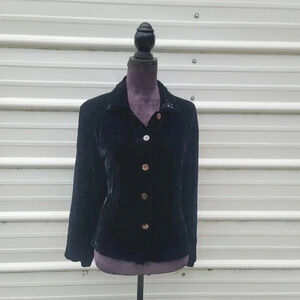 SILK CLUB COLLECTION Women's Blouse Long Sleeve Soft Velvet Black Embellished 8